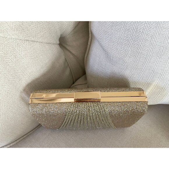 Gold Shimmer Pleated Front Clutch, Champagne Clutch Bag, Fancy Evening Bag - Picture 4 of 9